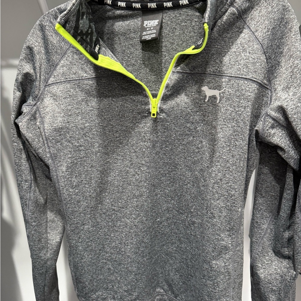 Victoria's Secret Gray Zip Up Sweater with Neon Trim